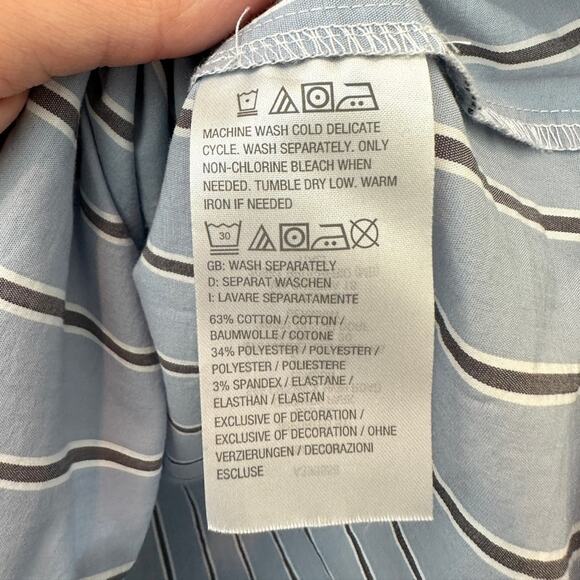 DENIM & CO Blue Striped Shirt Embroidered Collar Short Sleeve Button Front | XXS - Picture 6 of 6